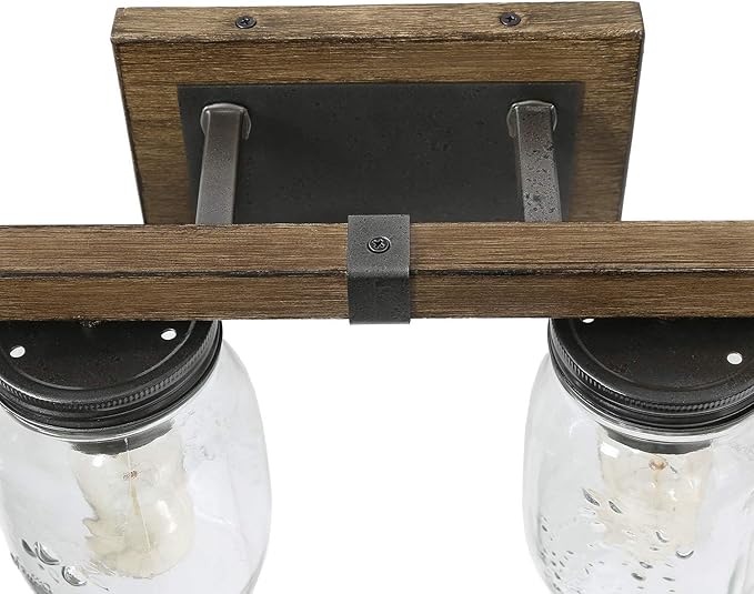 LNC Rustic Bathroom Light Fixtures Farmhouse Vanity Lighting with Mason Jar Glass, Wooden Finished, 29 inches, Brown, 4-Light , White