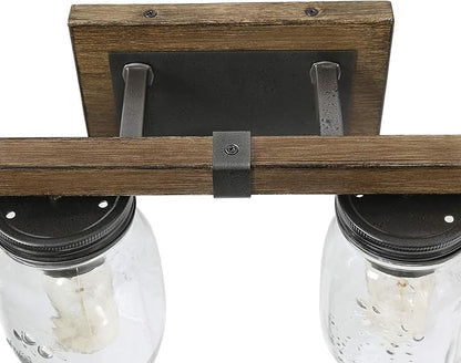 LNC Rustic Bathroom Light Fixtures Farmhouse Vanity Lighting with Mason Jar Glass, Wooden Finished, 29 inches, Brown, 4-Light , White