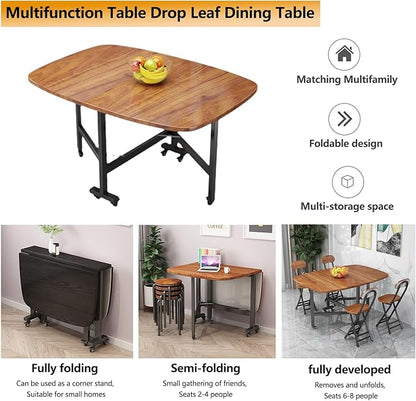Multifunction Table Drop Leaf Dining Table, Folding Dinning Table With 6 Wheels, Dining Table For Kitchen, Living Room, Drop Leaf Table For Small Space Saving, Solid Wooden Foldable Kitchen Table(Blac