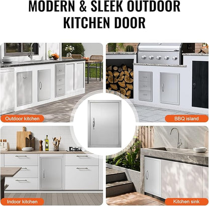 VEVOR BBQ Access Door, 17W x 24H Inch Single Outdoor Kitchen, Stainless Steel Flush Mount, Wall Vertical with Handle, for BBQ Island, Grilling Station, Outside Cabinet