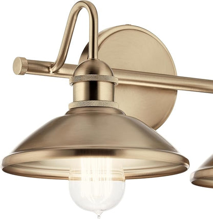 Kichler Clyde 2-Light Bathroom Vanity Light Fixture, Industrial Wall Sconce with Metal Shades in Champagne Bronze for Rustic and Traditional Decor (17" x 7.5" x 8.25"), 45944CPZ