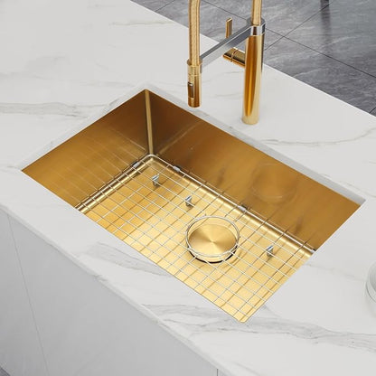 Gold Kitchen Sink,Undermount Kitchen Sink 27 X 18 inch,Single Bowl 16 Gauge Stainless Steel Undermount Sinks