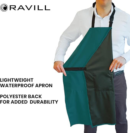 Ravill Waterproof Apron For Men and Women - 2 Pockets - 35" Long Multi Purpose Work Aprons for Dishwashing, Dog Grooming