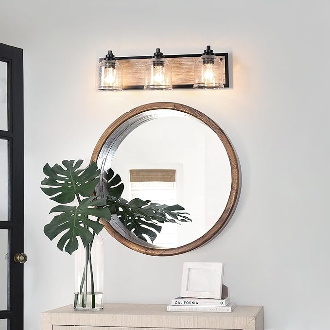 Vanity Lights for Bathroom Large 23", Farmhouse Rustic Vanity Light with Bubble Glass Shades, Gray 3 Light Bathroom Lighting Fixtures Over Mirror, Bath Wall Sconce Home Decor