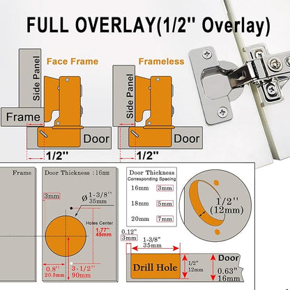 BESTEEL 4 Pack 1/2 inch Overlay Soft Close Cabinet Door Hinges for Kitchen Cabinet Hinge, 100 Degree Opening Angel, Stainless Concealed Kitchen Cabinets Hinge Self Closing with Mounting Screws &Manual
