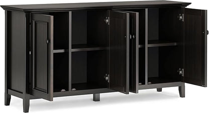 SIMPLIHOME Amherst Storage Cabinet - 66 inch Wide Solid Wood 4-Shelf Sideboard Cabinet in Hickory Brown, Transitional Buffet for Living Room or Dining Room with 4 Doors and Adjustable Shelves