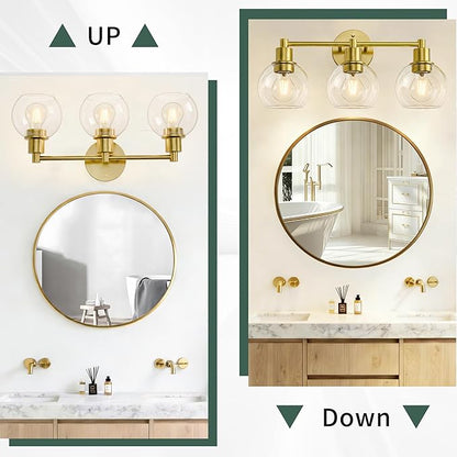 Espird 3 Light Bathroom Light Fixtures, Brushed Brass Bathroom Vanity Lights, Modern Vanity Lights 3-Light Globe Bathroom Vanity Lighting Fixture Over Mirror