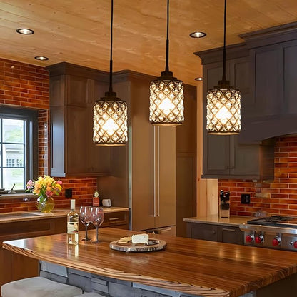 Small Pendant Light Fixtures,3-Pack Modern Pendant Lights Kitchen Island,Black Matte Finish Hanging Lighting K9 Crystal Mini Chandelier for Dining Room,Hallway,Bedroom,Foyer（3 Pack
