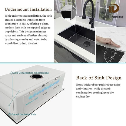 30 Inch Black Undermount Kitchen Sink - Delironexu Single Bowl Kitchen sinks, 16 Gauge Stainless Steel kitchen Sink Black with 4 Accessories, 30"x18"x9", Modern Design