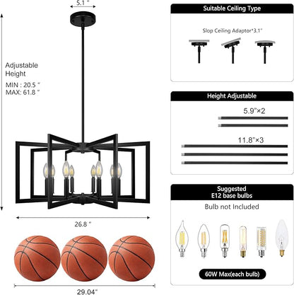 Sigaitwei 8-Light Large Black Chandelier,Dining Room Light Fixture Geometric Metal Modern Chandelier,Hanging Industrial Metal Chandelier for Kitchen Island Entryway Stairway Foyer Hallway.