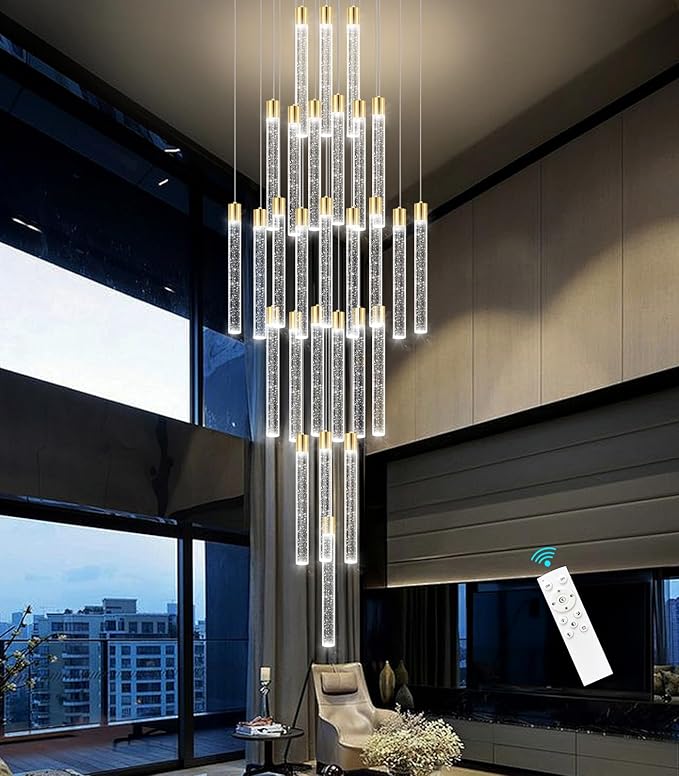 28-Light Long Large Modern Led Crystal Chandeliers Modern Spiral Chandeliers High Ceilings Chandelier for Staircase Foyer Gold