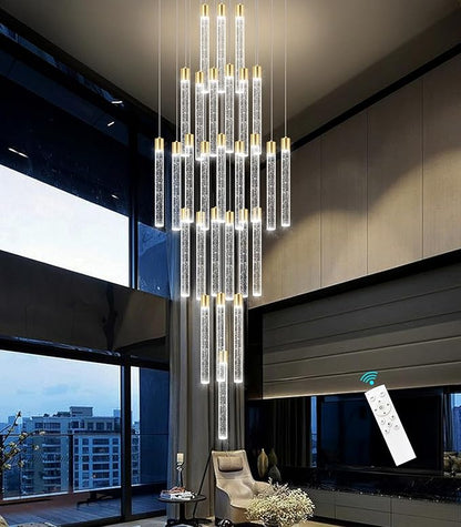 28-Light Long Large Modern Led Crystal Chandeliers Modern Spiral Chandeliers High Ceilings Chandelier for Staircase Foyer Gold