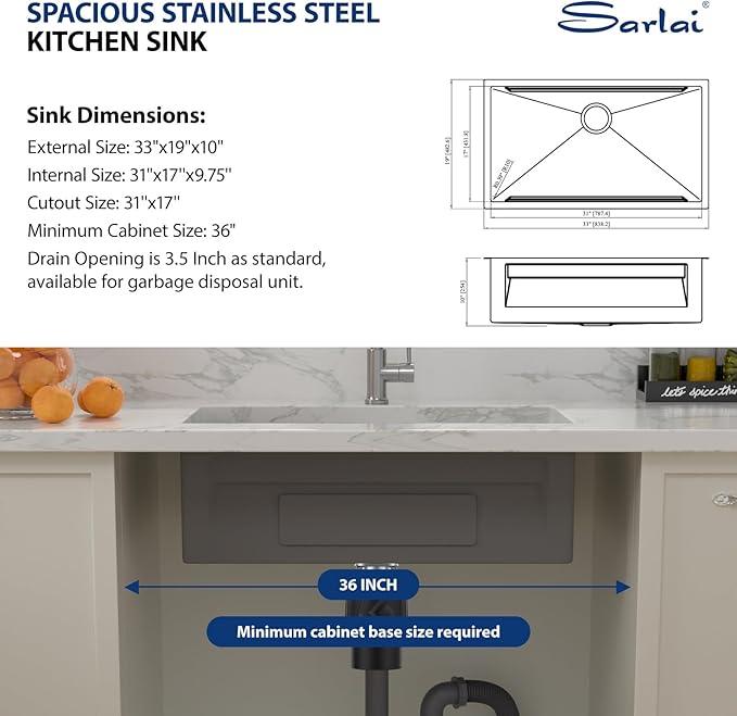 33 Kitchen Sink Stainless Steel - Sarlai 33 x 19 Inch Undermount Kitchen Sink Dual - Tier Ledges Workstation 16 Gauge Stainless Steel Under Counter Rectangular Deep Single Bowl Kitchen Sinks Basin