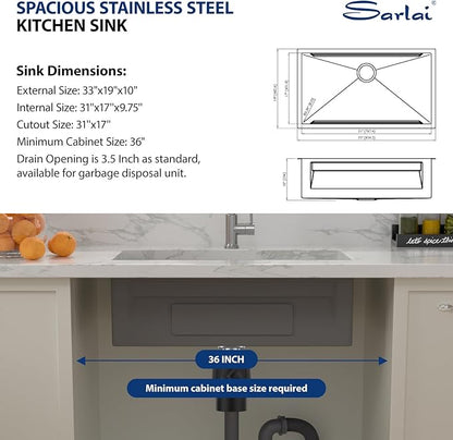 33 Kitchen Sink Stainless Steel - Sarlai 33 x 19 Inch Undermount Kitchen Sink Dual - Tier Ledges Workstation 16 Gauge Stainless Steel Under Counter Rectangular Deep Single Bowl Kitchen Sinks Basin
