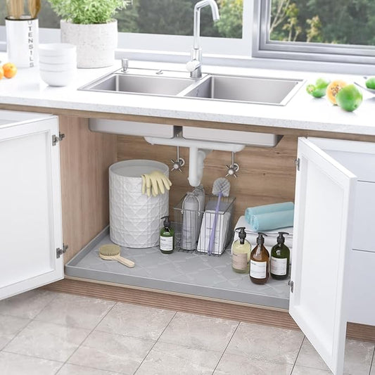 SIKADEER 31" x 22" Under Sink Mat Waterproof, Silicone Mat Kitchen Drawer Shelf and Cabinet Liner, Sink Protector for Kitchen Organizers and Storage, Boot Tray Pet Food Mats