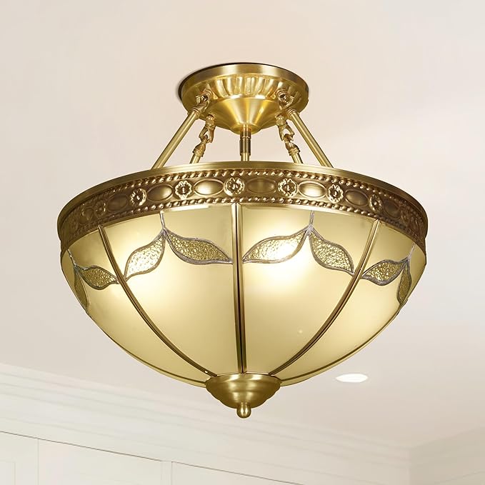 16" Vintage Pendant Light Fixture, 4-Light Semi Flush Mount Ceiling Light, Classic Handmade Glass Ceiling Light Fixture for Foyer Entryway Stairway