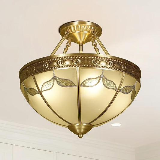 16" Vintage Pendant Light Fixture, 4-Light Semi Flush Mount Ceiling Light, Classic Handmade Glass Ceiling Light Fixture for Foyer Entryway Stairway