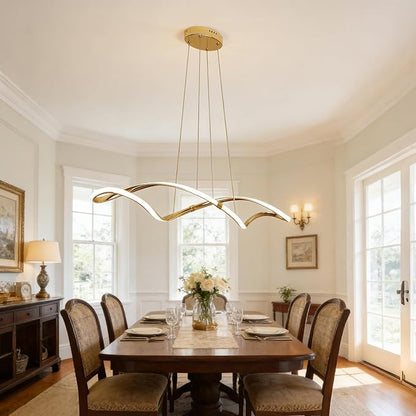 39 Inch Modern LED Pendant Light, Remote Control Dimmable Adjustable Height, DIY Kitchen Island Lighting & Dining Room Chandelier, Gold Plated Energy Saving Linear Chandelier