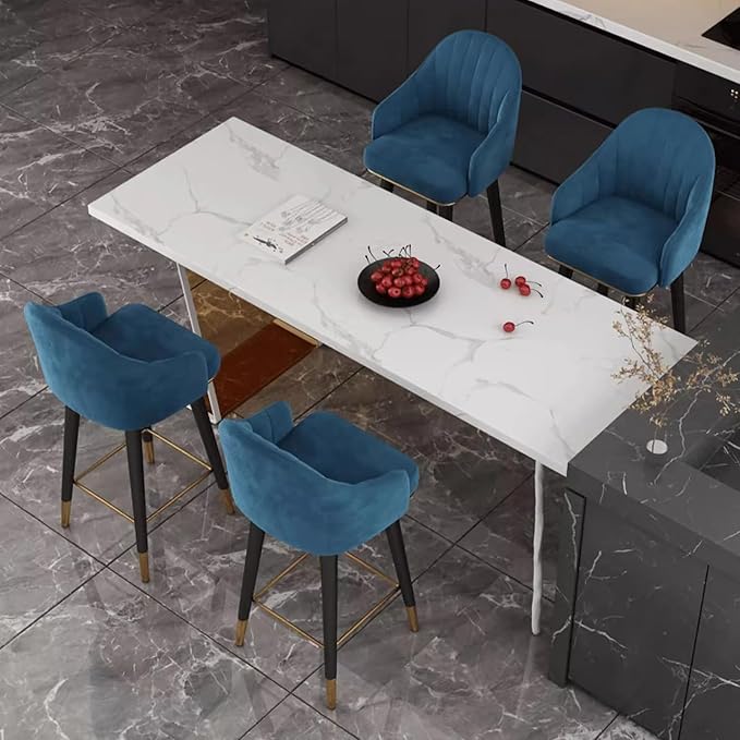 Swivel Stools Set of 2, Counter Height stools with Back and Footrest, Upholstered Chairs for Dining Room Home Kitchen Island,Blue-Sitting Height 75cm