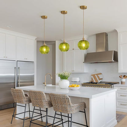 Green Glass Pendant Light Vintage Large Gold Globe Fixtures Mid Century Modern Pendant Lights Hanging Light Fixture Suitable for Kitchen Island Dining Room Foyer Above Sink Bathroom Bedroom