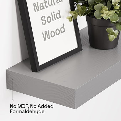 BAOBAB WORKSHOP Wood Floating Shelves for Wall - Rustic Shelf 24 inch - Grey Bathroom Shelves - Solid Wood Shelves for Wall for Bedroom Kitchen Living Room - Gray Finish - 24 x 6.7 Inch, Set of 2