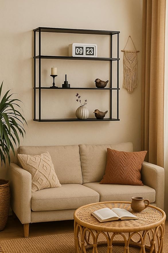 Mango Steam Wall-Mounted Steel Floating Shelving Unit for Kitchen, Storage or Display Use -36 H x 36 W x 6 D Inches- Black -