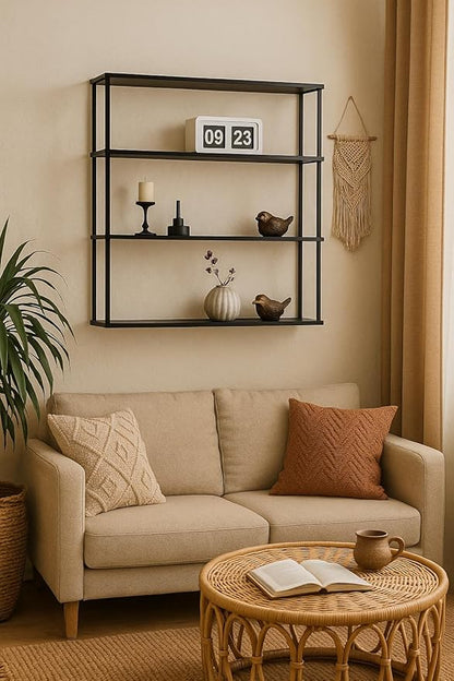 Mango Steam Wall-Mounted Steel Floating Shelving Unit for Kitchen, Storage or Display Use -36 H x 36 W x 6 D Inches- Black -