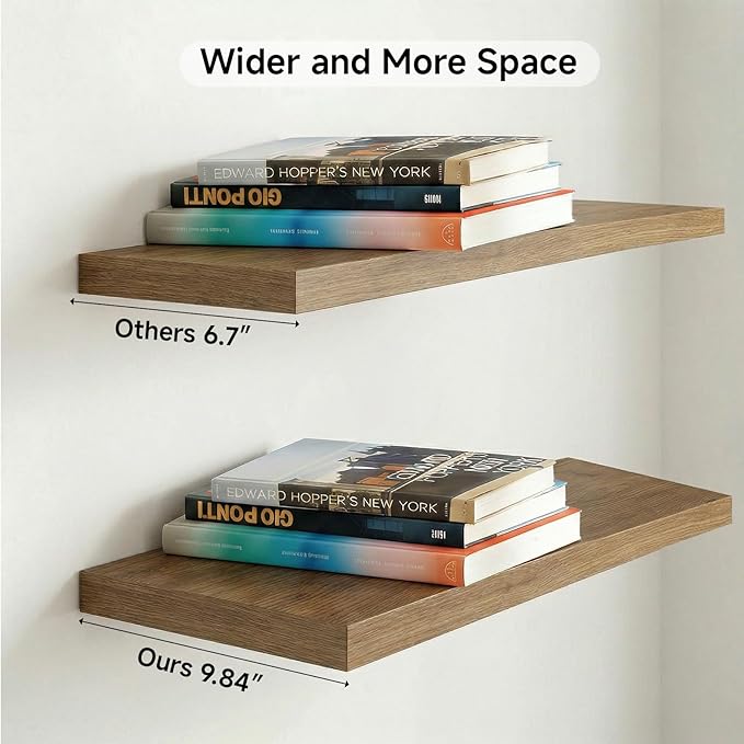 INHABIT UNION 47in Floating Shelves for Wall, Wall Mounted Shelves for Decor Storage Set of 2, Floating Shelf for Bedroom, Bathroom, Living Room and Kitchen（Gray Oak）