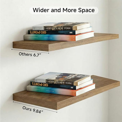 INHABIT UNION 47in Floating Shelves for Wall, Wall Mounted Shelves for Decor Storage Set of 2, Floating Shelf for Bedroom, Bathroom, Living Room and Kitchen（Gray Oak）