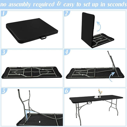 Fivenl 5 Feet Portable Folding Table Black, Steel Legs Fold-in-Half with Carrying Handle Rectangular Plastic Foldable Table for Party, Wedding, Camping, Picnic, Dining, Indoor Outdoor Events