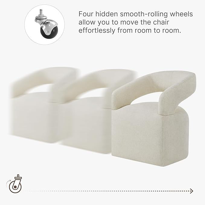 KISLOT Upholstered Dining Chairs with Casters, Modern Barrel Side Armchair with Rollers for Dining Room, Bedroom, Kitchen, Reading Room, Cream Beige, Set of 2