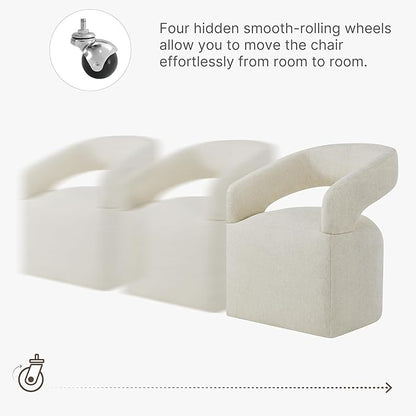 KISLOT Upholstered Dining Chairs with Casters, Modern Barrel Side Armchair with Rollers for Dining Room, Bedroom, Kitchen, Reading Room, Cream Beige, Set of 2
