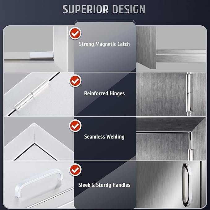CO-Z Outdoor Kitchen Doors, 24" W x 24" H Weatherproof Built in 304 Stainless Steel Double Access Doors for Outside Kitchen Commercial BBQ Island Grilling Barbeque Oven Grill Storage Cabinet Door