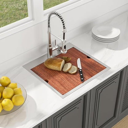 Lordear Drop in Kitchen Bar Sink 21x20x9 Inch Workstation 16 Gauge Stainless Steel Single Bowl Topmount Over Counter for Wet Bar/Prep/Small Kitchen with Cutting Board