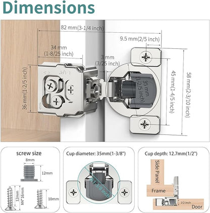 30 Pack 1 1/4" Overlay 3D Soft Close Hinges for Face Frame Kitchen Cabinet, 3 Way Adjust, Self Closing Concealed Cabinet Hinges-105 Degree