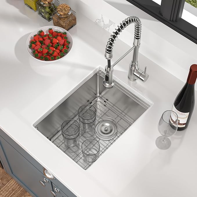 Mocoloo Undermount Bar Sink 15 x 19 Inch Single Bowl Undermount Kitchen Sink 16 Gauge Stainless Steel Bar Prep Workstation 10" Deep Handmade Sinks