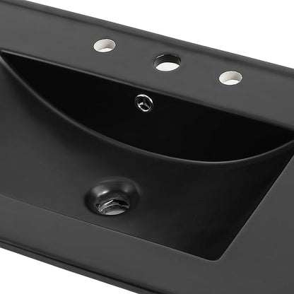 JONATHAN Y SNK1003B Ancillary 3-Hole 36 in. W x 18.25 in. D Classic Contemporary Rectangular Ceramic Single Sink Basin Vanity Top, Black