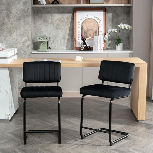 Okeysen Bar Stools Set of 2,Counter Height Bar Chairs,24 inch Tall Bar Stool with Back,Barstools Bar Height Set of 2,Kitchen Counter Stools Modern Velvet Barstools for Island Dining Party
