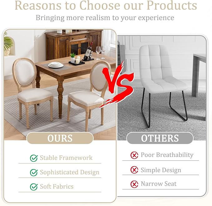 Linen Wooden Dining Chair Set of 4, Upholstered Farmhouse Dining Chair with Solid Wood Frame, Kitchen & Dining Room Chairs for Living Room, Restaurant, Bedroom (Beige-Padded, Set of 4)