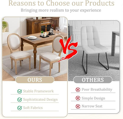 Linen Wooden Dining Chair Set of 4, Upholstered Farmhouse Dining Chair with Solid Wood Frame, Kitchen & Dining Room Chairs for Living Room, Restaurant, Bedroom (Beige-Padded, Set of 4)