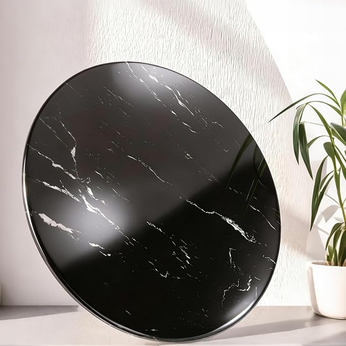 Round Table Top Multiple Sizes - Tempered Glass with Marble Design, Shatter-Resistant & Heatproof Surface Protector, Multipurpose for Dining/Coffee/Patio/End Table DIY Replacement (Black, 28 inch)