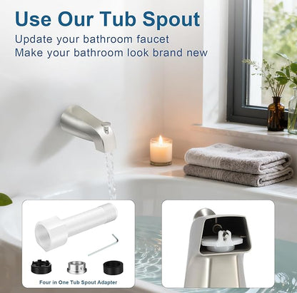 Universal Tub Spout for 1/2" Copper Pipe, 1/2" IPS and 3/4" IPS, Bathtub Faucet with Diverter and Adapter and Hex Wrench (Brushed Nickel)