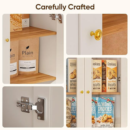 70.8" Tall Farmhouse Kitchen Pantry Cabinet with Glass Doors, Modular Storage Cabinet with 6-Tier Adjustable Shelves, Large Storage Cabinet for Kitchen or Living Room, Set of 4, White