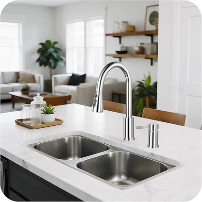 Pull Down Kitchen Faucet 2 Hole - Polished Chrome Single Handle Kitchen Faucets, High Arc Stainless Steel Pull Out Kitchen Sink Faucet for RV Laundry Farmhouse Bar