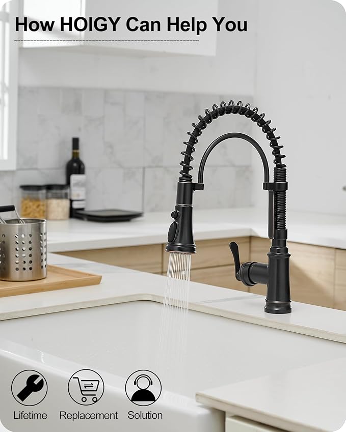 3 Modes Bronze Kitchen Faucet with Pull Down Sprayer, Single Hole Kitchen Sink Faucet 3 Hole, Stainless Steel High Arc Spring Style, 360 Degree Swivel with One Handle & Deck Plate for Farmhouse