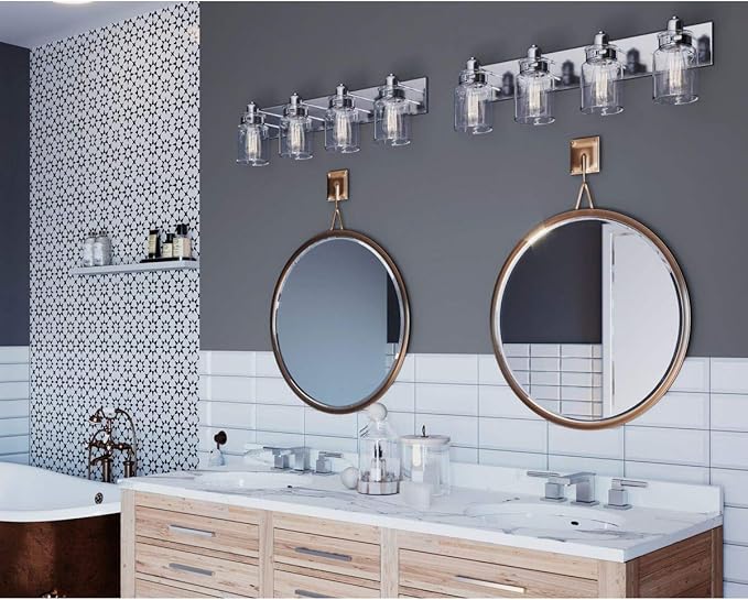 Progress Lighting P300048-009 Calhoun Collection Clear Glass Farmhouse Bath Vanity Light, 4-Light, Brushed Nickel