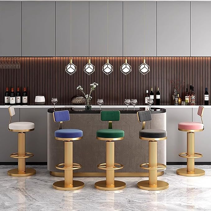 s, Adjustable Counter Height Chairs, Upholstered Chairs for Kitchen Island, Cafe, Pink,Grey-Sitting Height 6580cm
