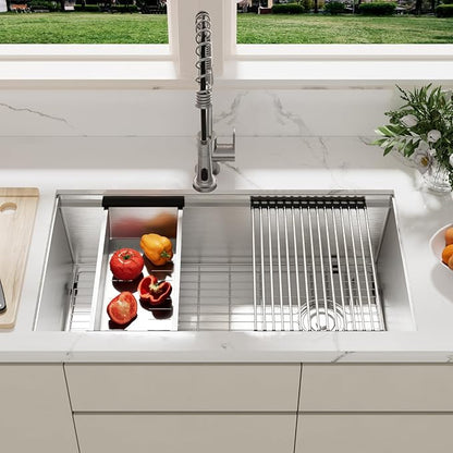 MAYESAR 33 Inch Kitchen Sinks Undermount - 33" x 19" Stainless Steel Undermount Workstation 16 Gauge Single Bowl Deep Under Counter Kitchen Sink Basin