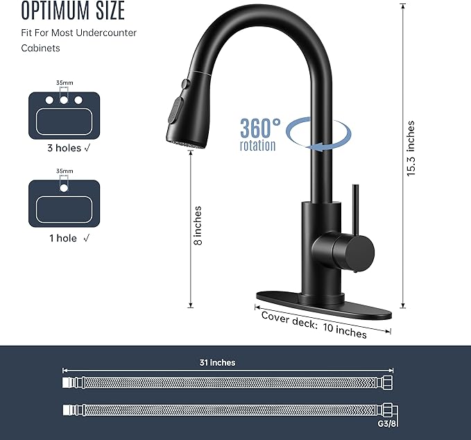 Kitchen Faucet with Pull-Down Spray Single Handle high arc Commercial Stainless Steel Matte Black Kitchen Sink Faucet with Deck Suitable for bar Laundry RV Farmhouse (Matte Black)