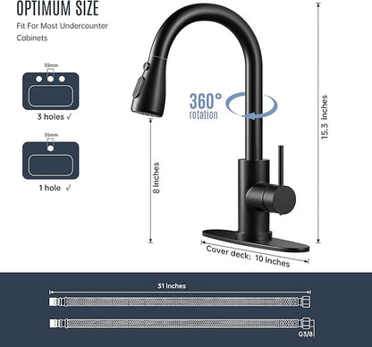 Kitchen Faucet with Pull-Down Spray Single Handle high arc Commercial Stainless Steel Matte Black Kitchen Sink Faucet with Deck Suitable for bar Laundry RV Farmhouse (Matte Black)